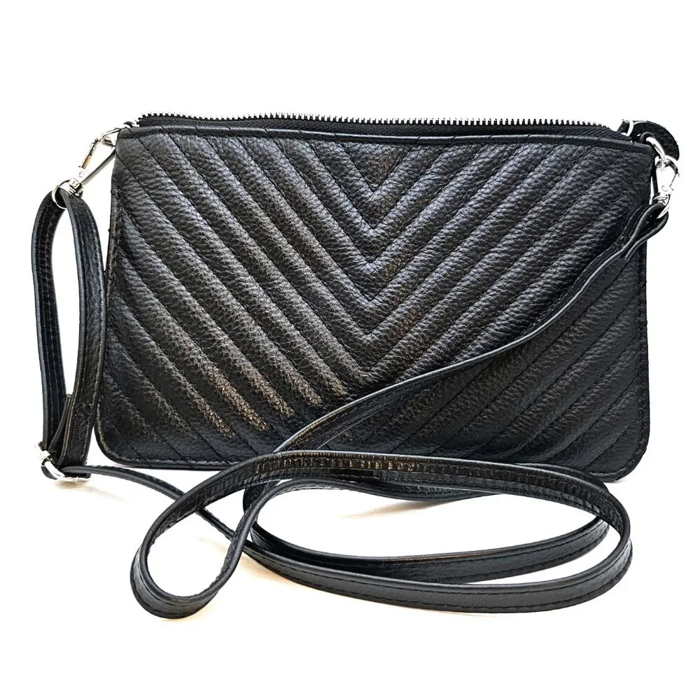 Beren Black Quilted Leather Crossbody Purse Clutch – Small Organizer Bag - Picture 9 of 9
